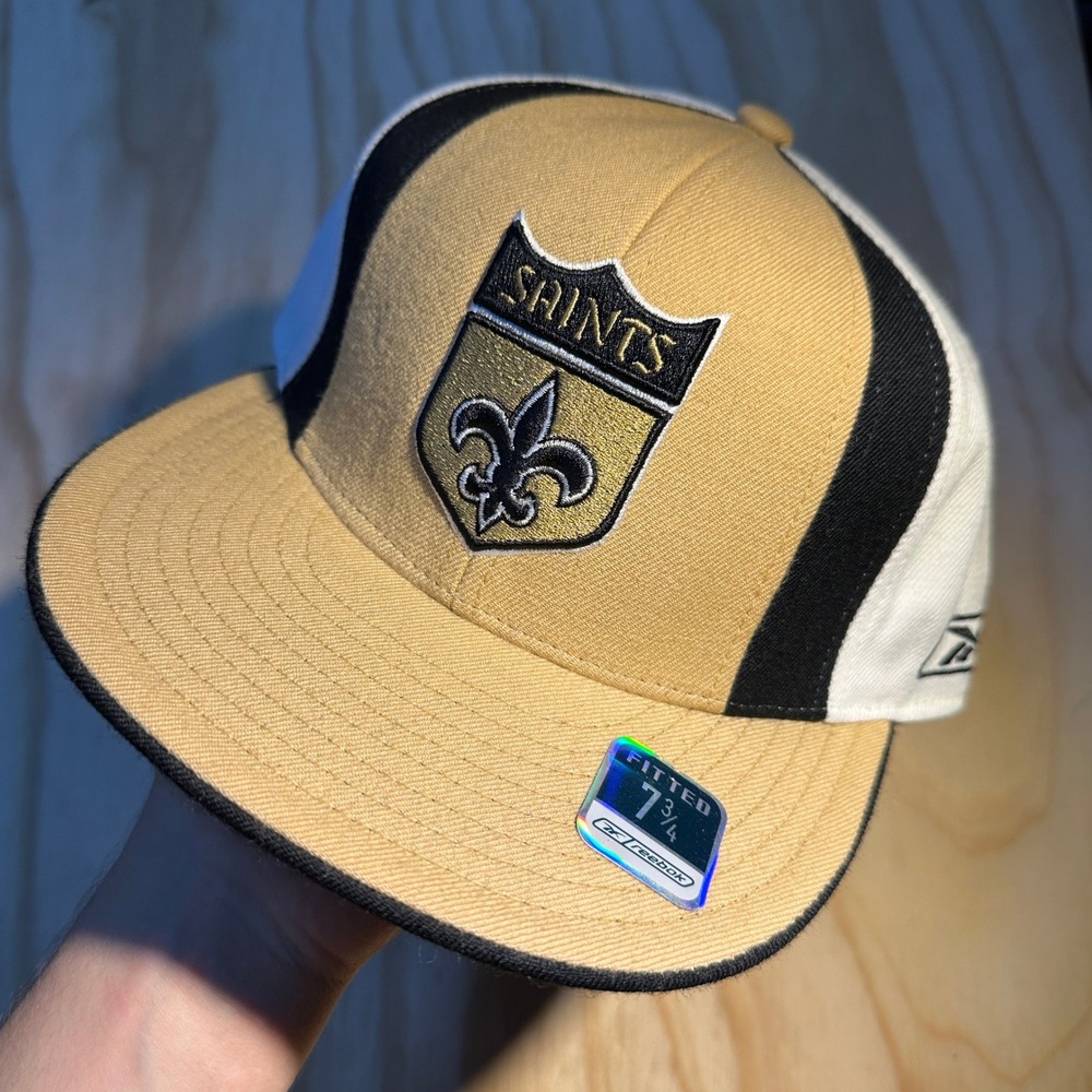 Reebok New Orleans Saints NFL Fitted Hat 7 3/4 Gold Black White Gridiron Classic